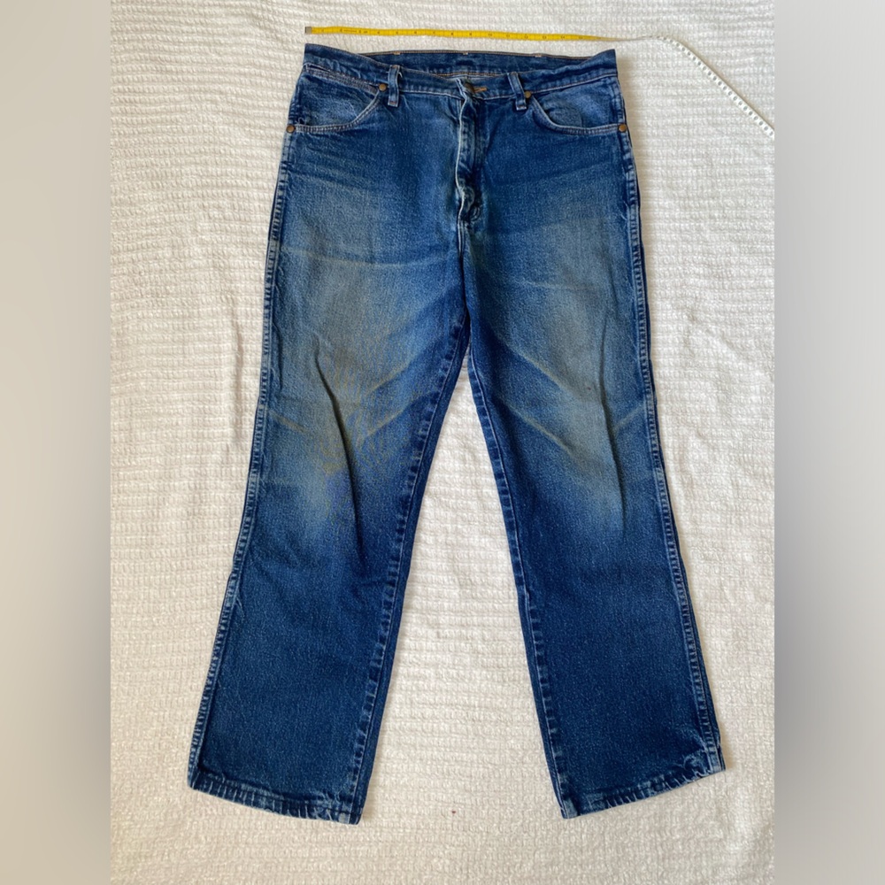 Wrangler Retro Rugged Cowboy Blue Jeans W34 L32 Worn Distressed Denim